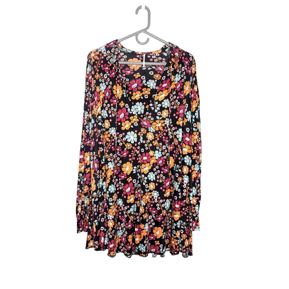 Free People Daisy Jane Mini Dress SZ XS Dark Combo Retro Boho Hippie Chic
